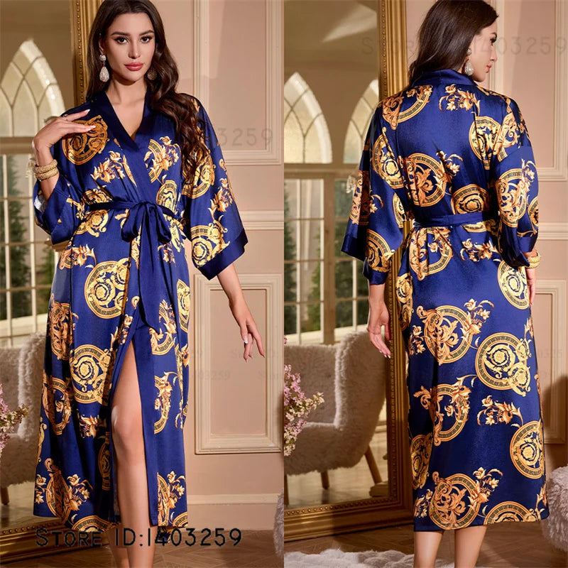 Peignoir long satin rayon soie glacée Femme
