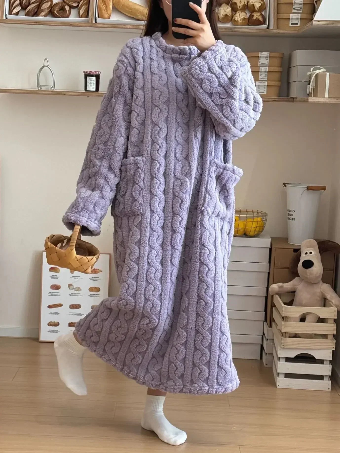Peignoir Polaire 1 pièce style jacquard Femme