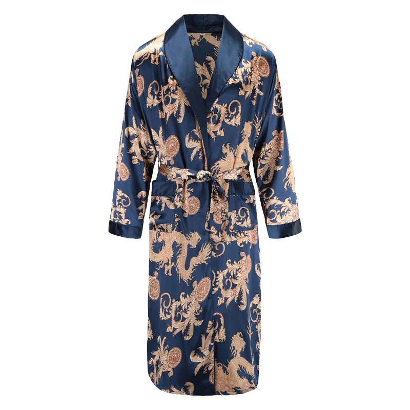 Peignoir Satin Dragon Homme Polyester/Rayon