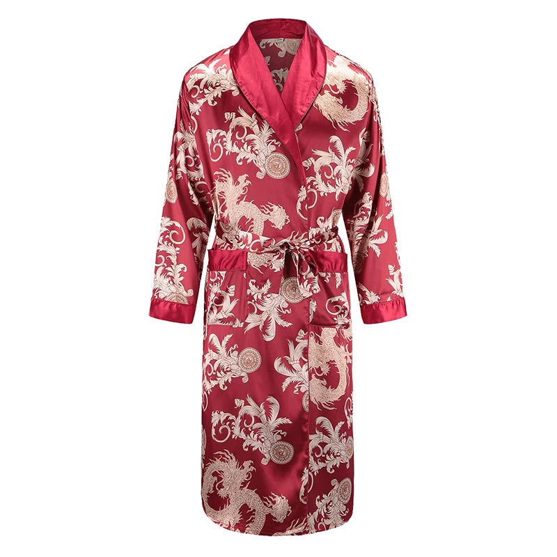 Peignoir Satin Dragon Homme Polyester/Rayon
