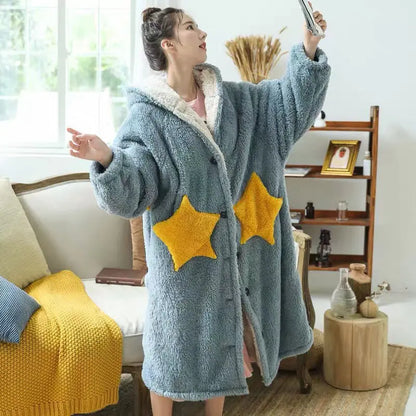 Peignoir étoile Hiver Polaire Corail/Flanelle femme