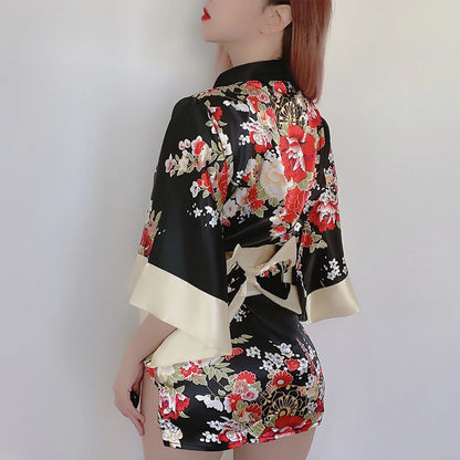 Kimono Court Sexy Satin Floral Polyester Femme