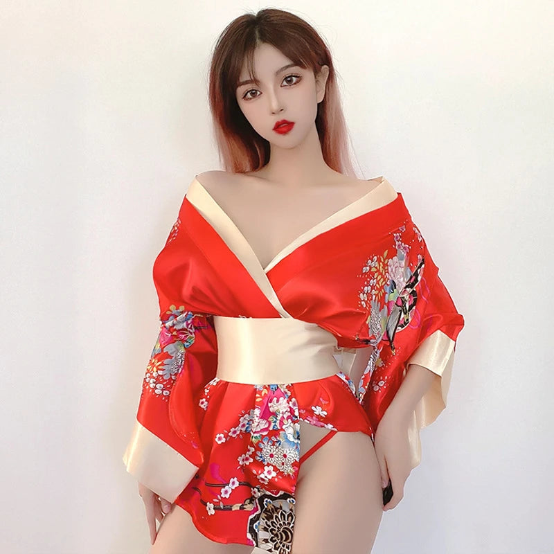 Kimono Court Sexy Satin Floral Polyester Femme