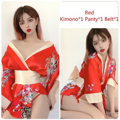 Kimono Court Sexy Satin Floral Polyester Femme