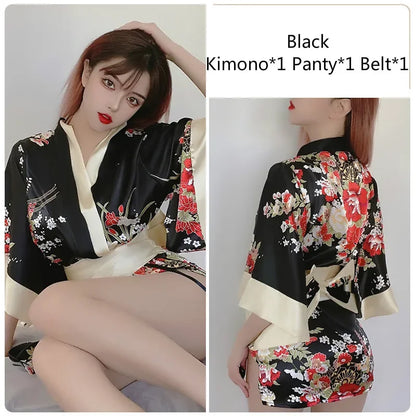 Kimono Court Sexy Satin Floral Polyester Femme