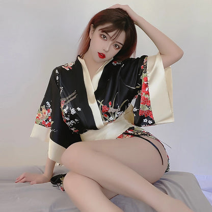 Kimono Court Sexy Satin Floral Polyester Femme