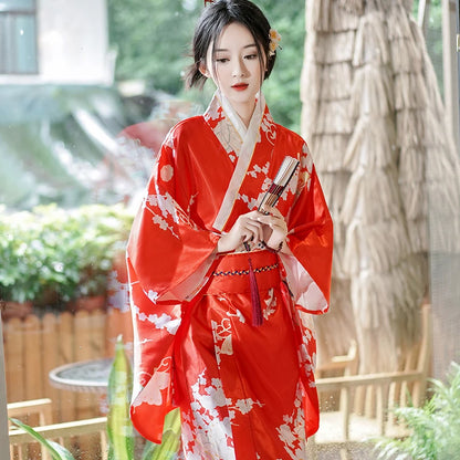 Kimono Japonais Satin Floral Polyester Femme