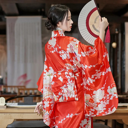 Kimono Japonais Satin Floral Polyester Femme