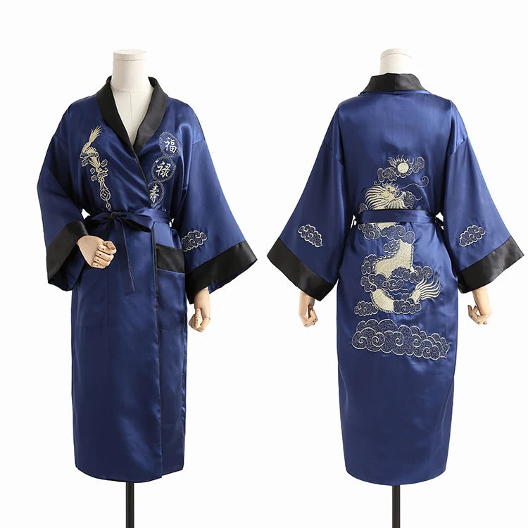 Kimono chinois dragon Satin Rayon/Soie Unisexe