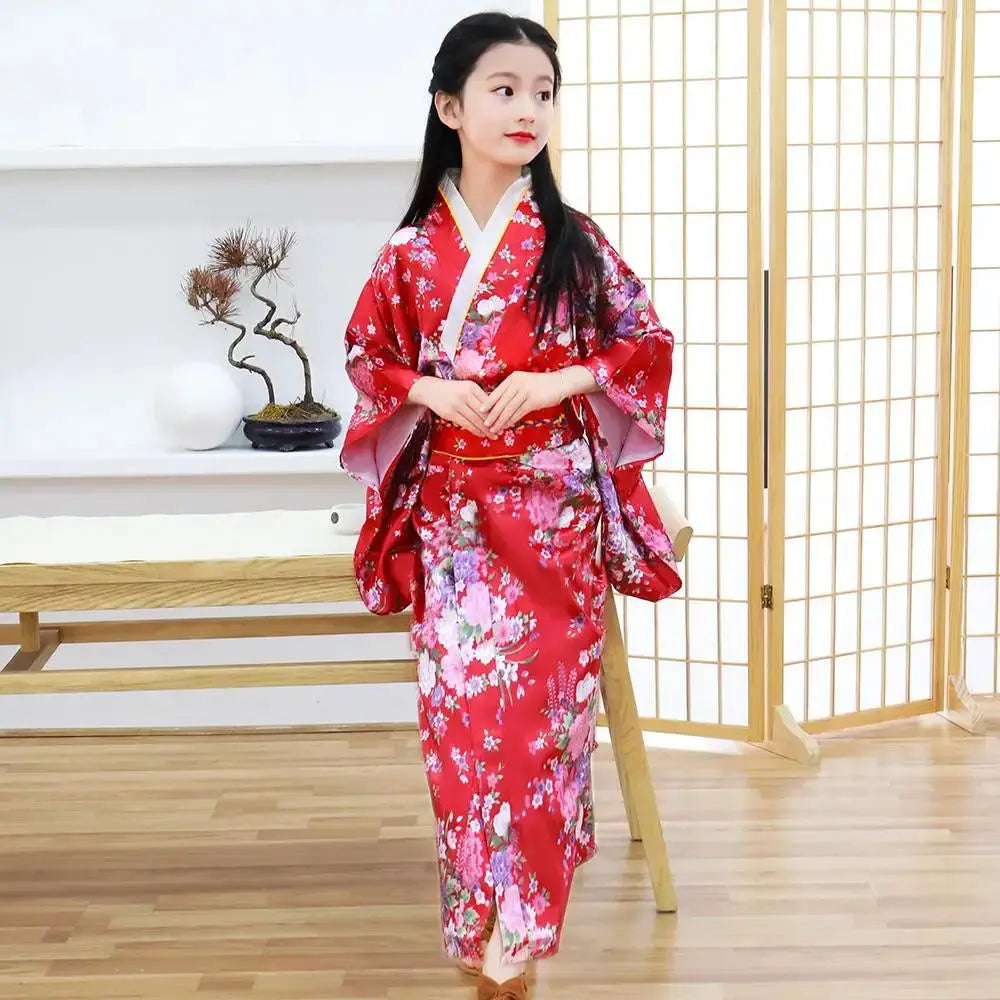 Kimono traditionnel Japonais Satin Petite Fille