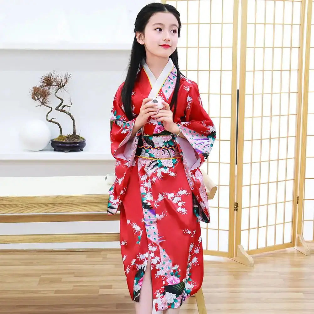 Kimono traditionnel Japonais Satin Petite Fille