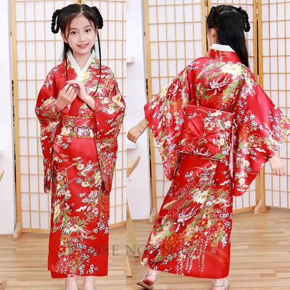 Kimono traditionnel Japonais Satin Petite Fille
