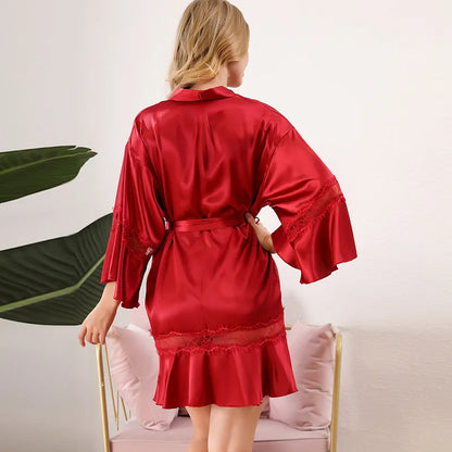 Mini Peignoir Sexy Satin Dentelle Polyester/Rayon Femme