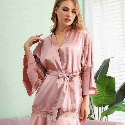 Mini Peignoir Sexy Satin Dentelle Polyester/Rayon Femme