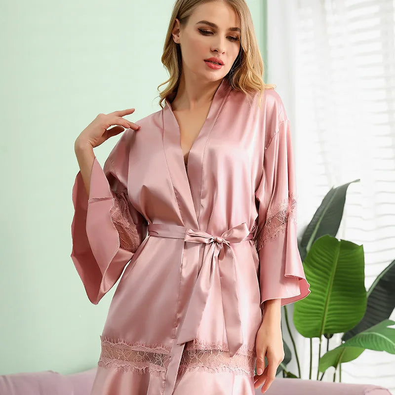 Mini Peignoir Femme Sexy Satin Dentelle