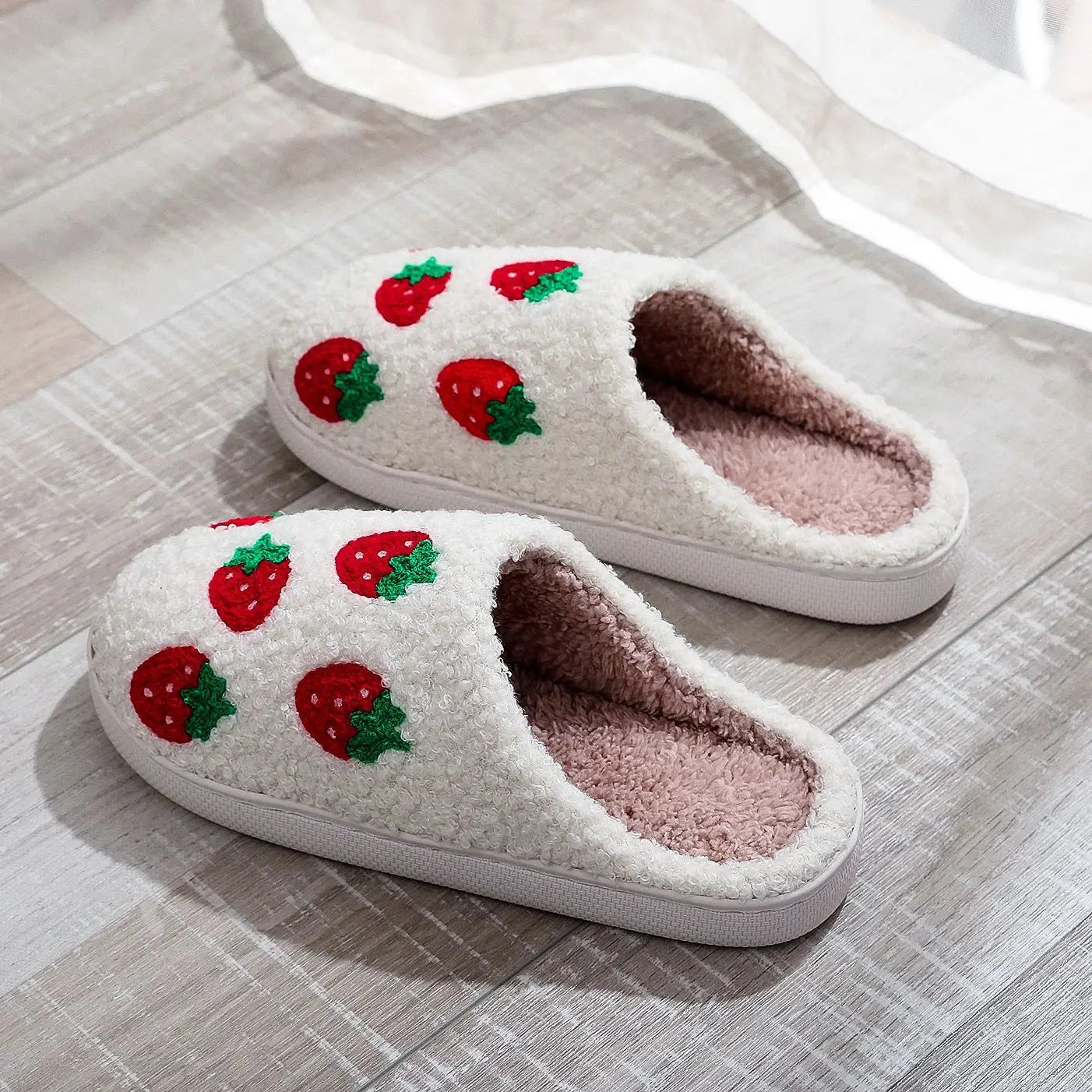 Pantoufle Fraise Coton/Polyester