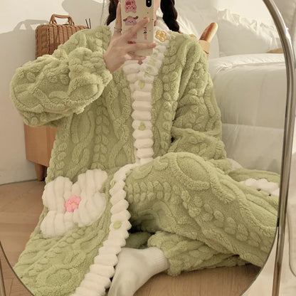 Peignoir Avec Pantalon Flanelle Femme