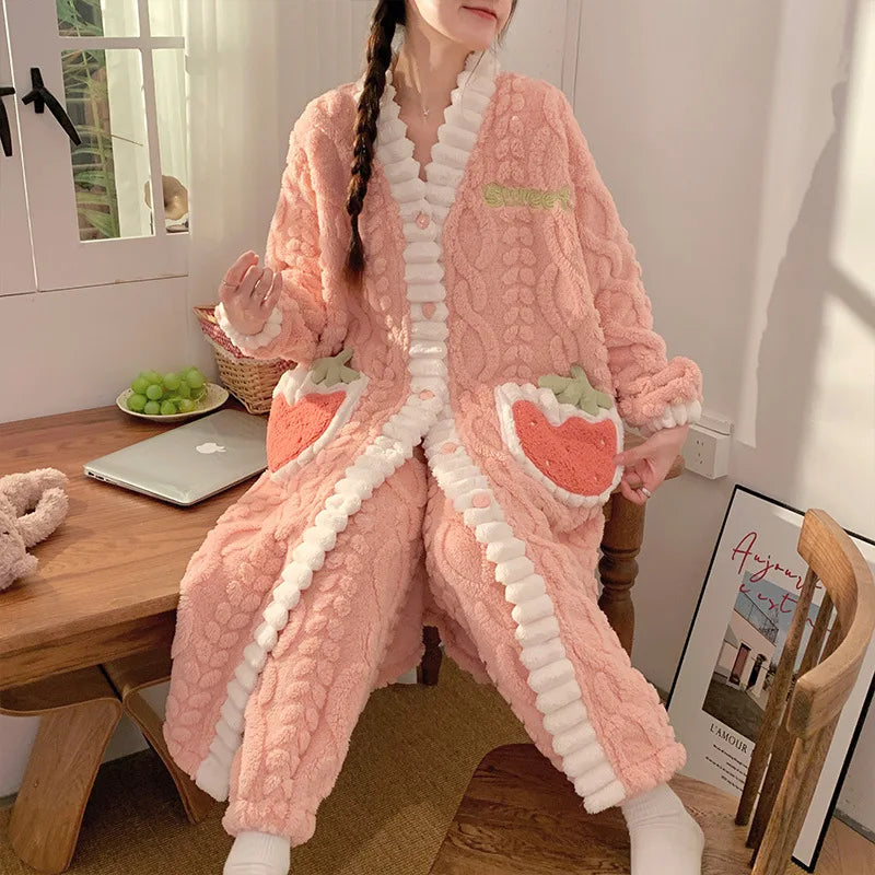 Peignoir Avec Pantalon Femme Flanelle