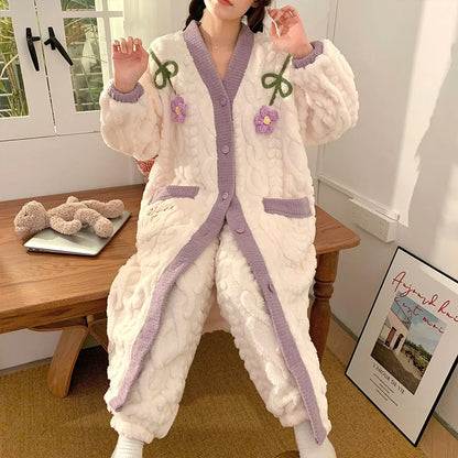 Peignoir Avec Pantalon Flanelle Femme