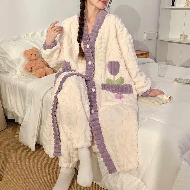 Peignoir Avec Pantalon Femme Flanelle