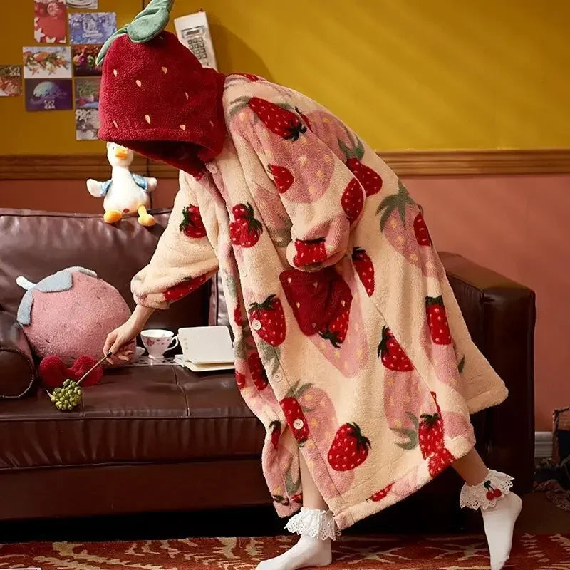 Peignoir Flanelle Fraise Femme