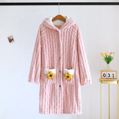 Peignoir Femme Flanelle/Polaire corail Fleurs