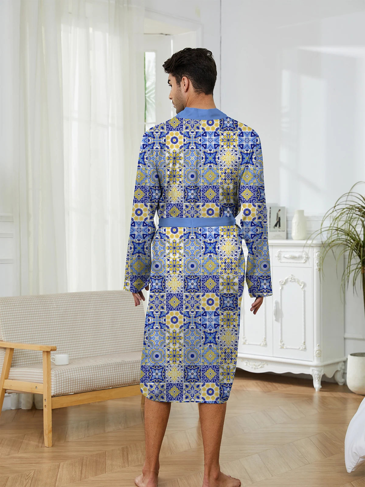 Peignoir Printemps/Automne Imprimé Géométriques Polyester Homme