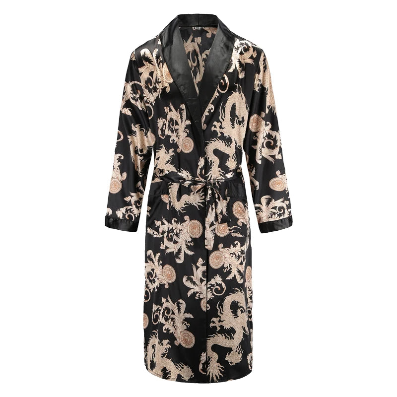 Peignoir Satin Dragon Homme Polyester/Rayon