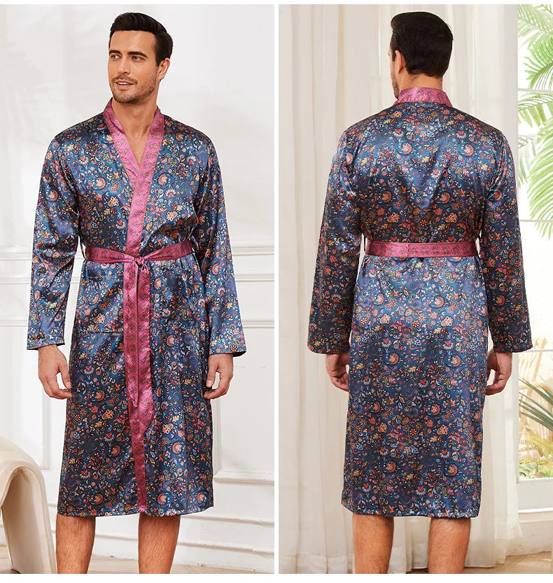 Peignoir Satin Imprimé Polyester/Rayon Homme