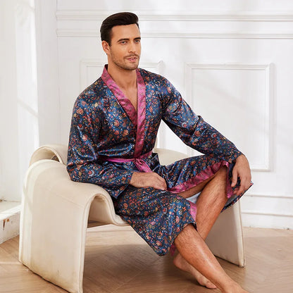 Peignoir Satin Imprimé Polyester/Rayon Homme