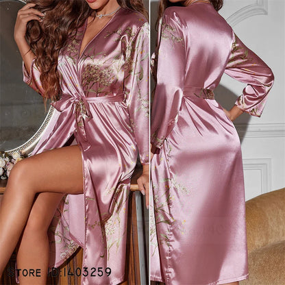 Peignoir Satin Long Imitation Soie Femme