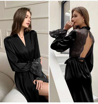 Peignoir Satin Soie Glacée Dos Dénudé Femme