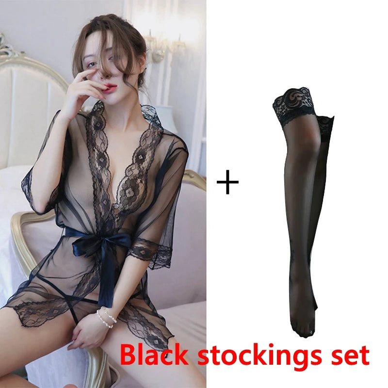 Peignoir Ultra Sexy et Transparent Polyester/Élasthanne + Bas