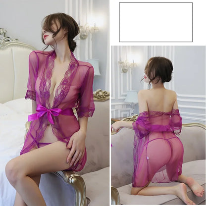 Peignoir Ultra Sexy et Transparent Polyester/Élasthanne + Bas
