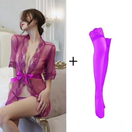 Peignoir Ultra Sexy et Transparent Polyester/Élasthanne + Bas