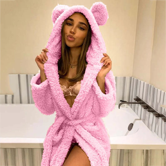 Peignoir de bain oreille femme coton/polyester