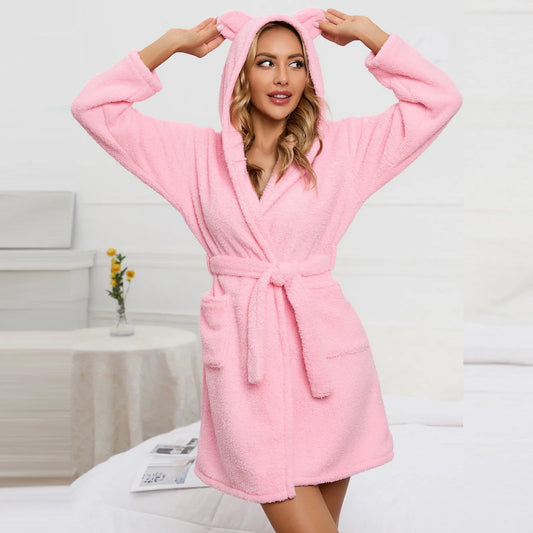 Peignoir de bain oreille femme coton/polyester