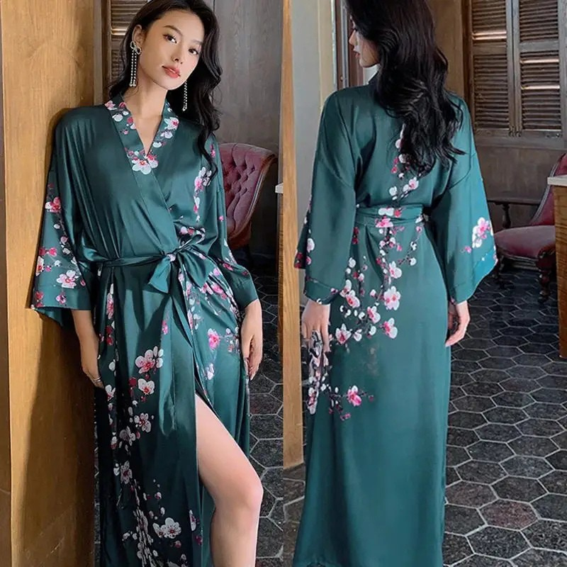 Peignoir Femme Floral Vert Émeraude Sakura Roses