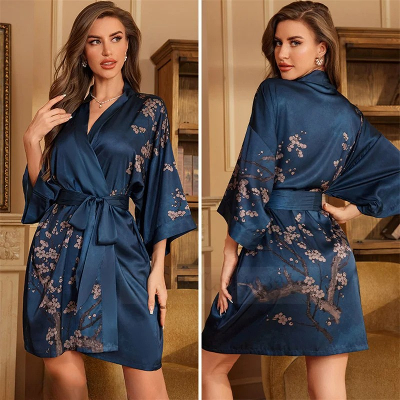Peignoir Femme grande taille Satin Sakura Nuit