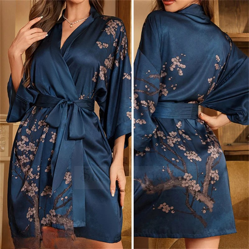 Peignoir Femme grande taille Satin Sakura Nuit