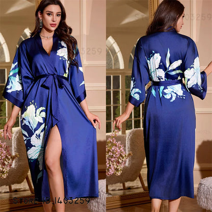 Peignoir long satin rayon soie glacée Femme
