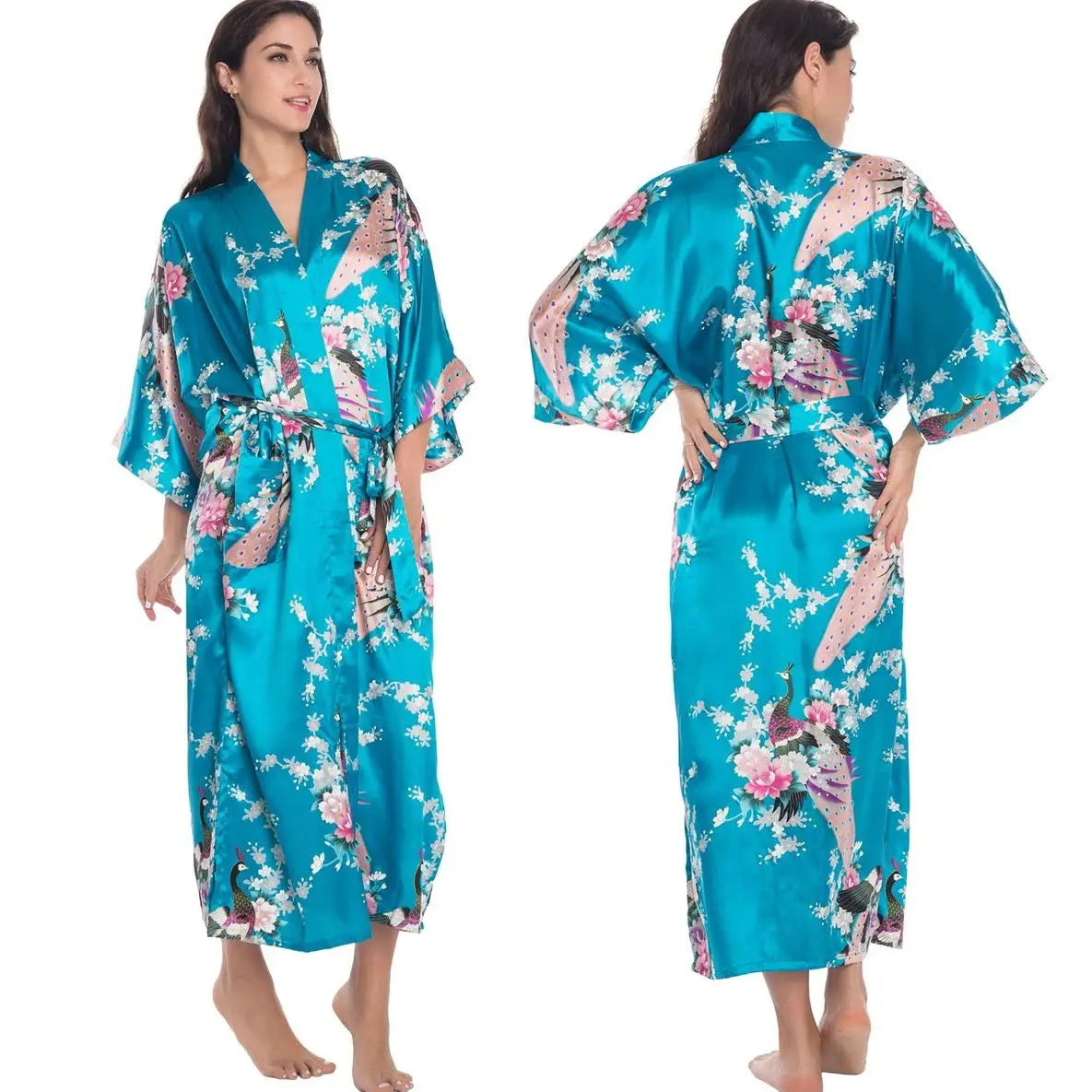 Peignoir long satin rayon soie glacée Femme