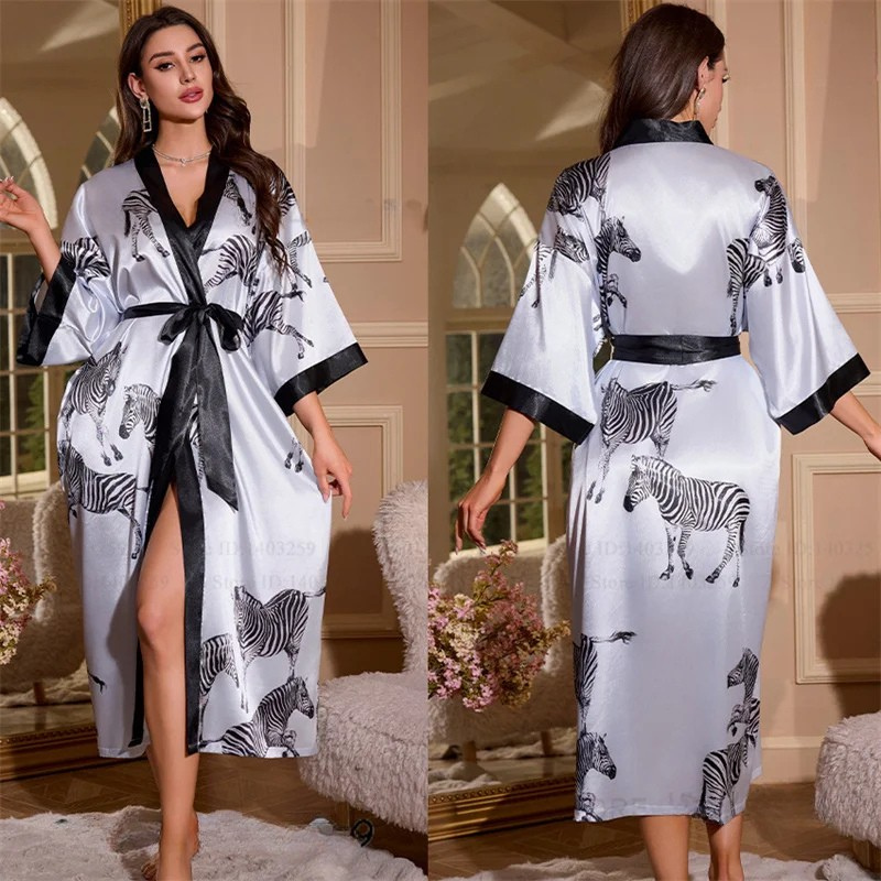 Peignoir Femme Soie Glacée Zèbre