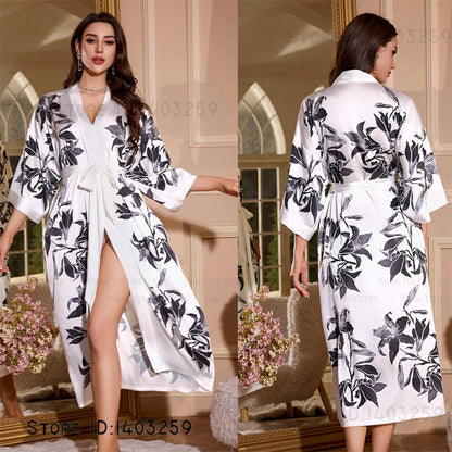 Peignoir long satin rayon soie glacée Femme