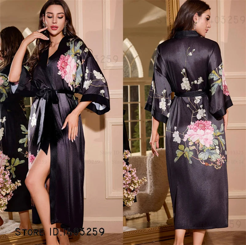 Peignoir long satin rayon soie glacée Femme