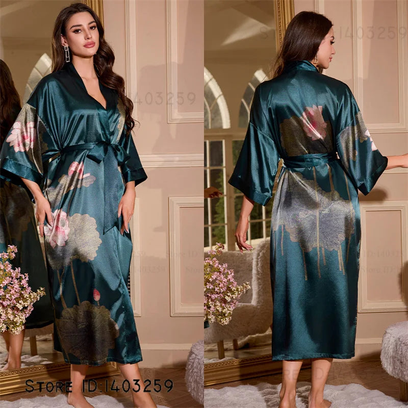 Peignoir long satin rayon soie glacée Femme