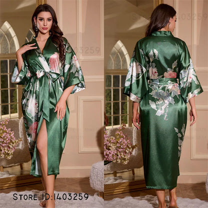 Peignoir long satin rayon soie glacée Femme