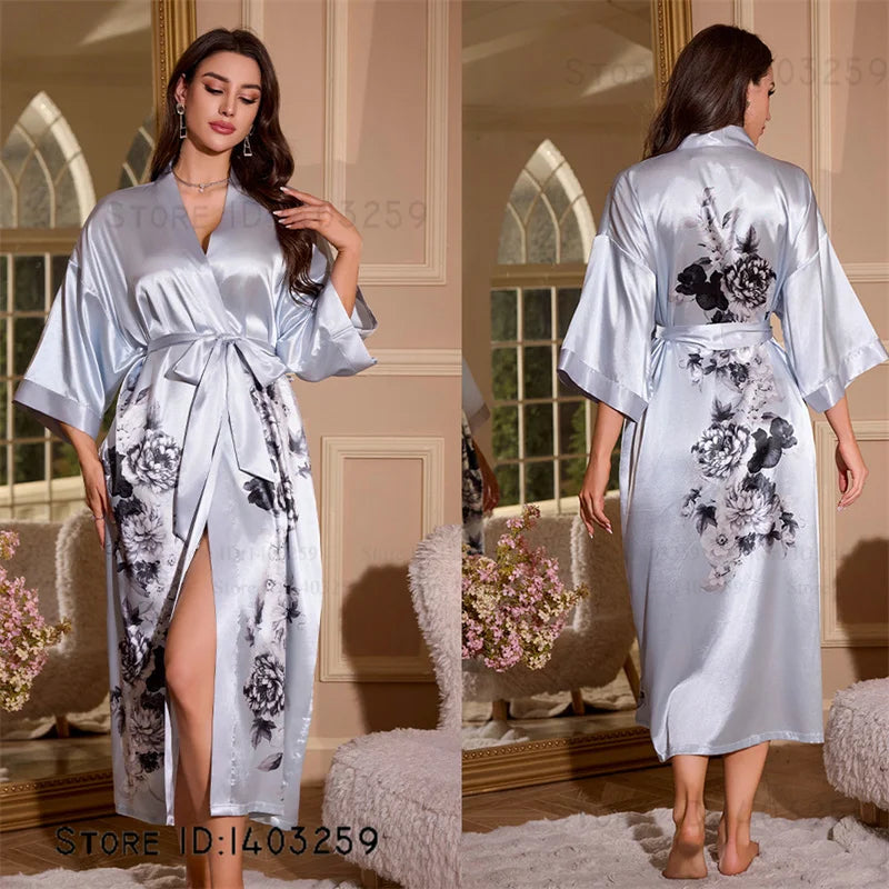 Peignoir long satin rayon soie glacée Femme