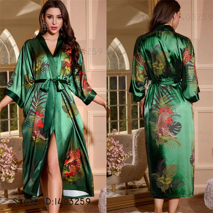 Peignoir long satin rayon soie glacée Femme