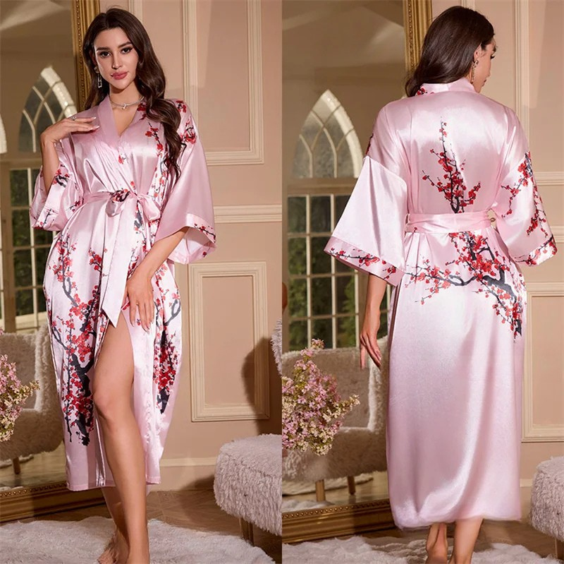 Peignoir Femme Rose Soie Glacée Sakura